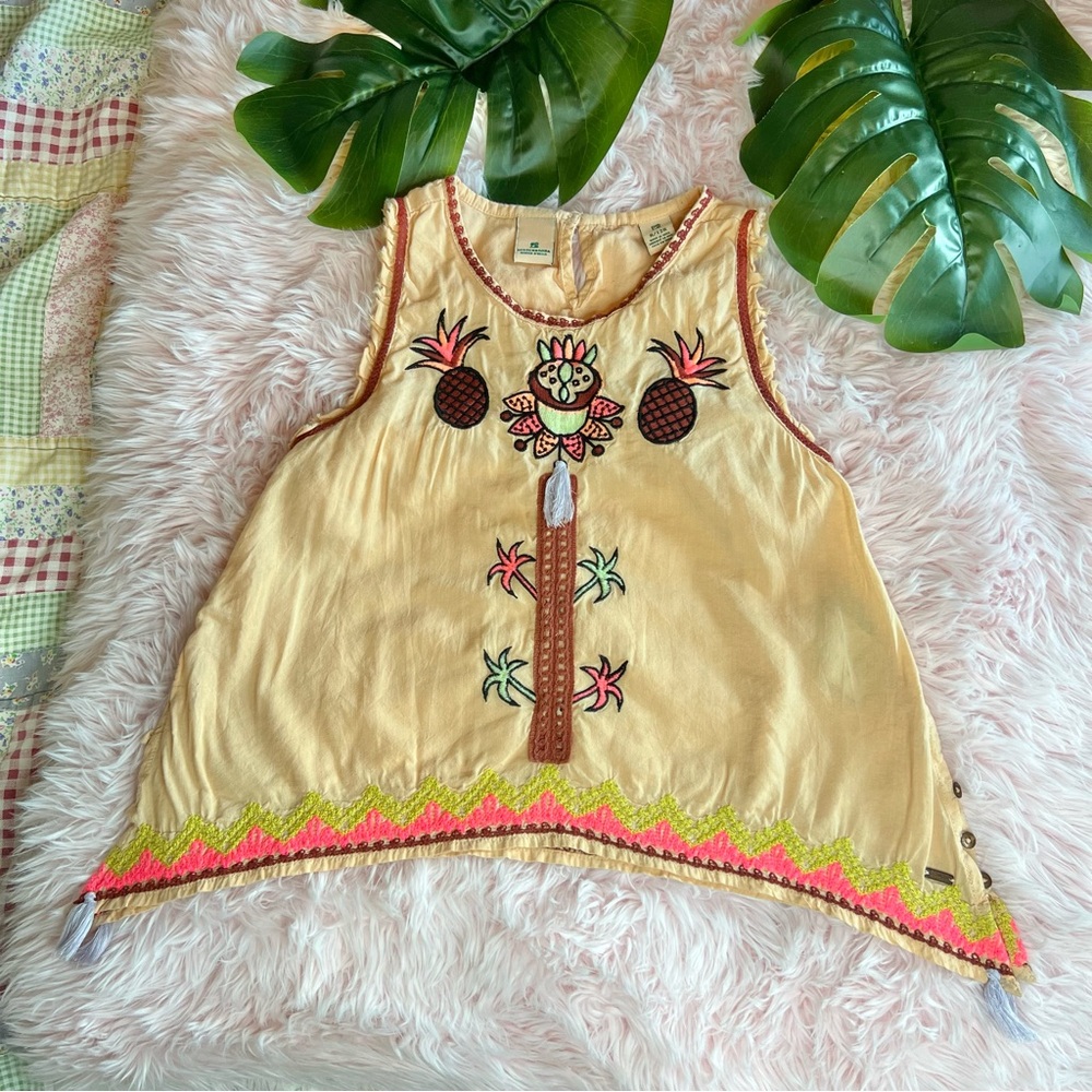 Scotch & Soda‎ R'belle Girls Tropical Boho Embroidered Pineapple Tassel Top Sz 8